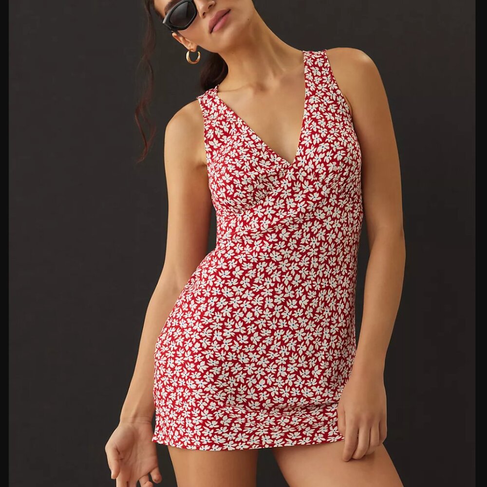 REFORMATION red white floral print Calix mini dress